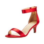 BURUDANI Women's Fashion Comfort Ankle Strap Stilettos Low Heel Pump Heeled Sandals Party Dress Shoes RED Size 10